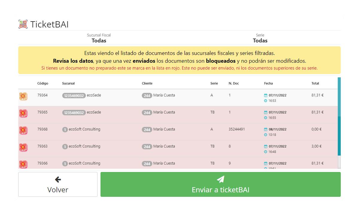 ecoSoft, envío de facturas y tickets a TicketBAI